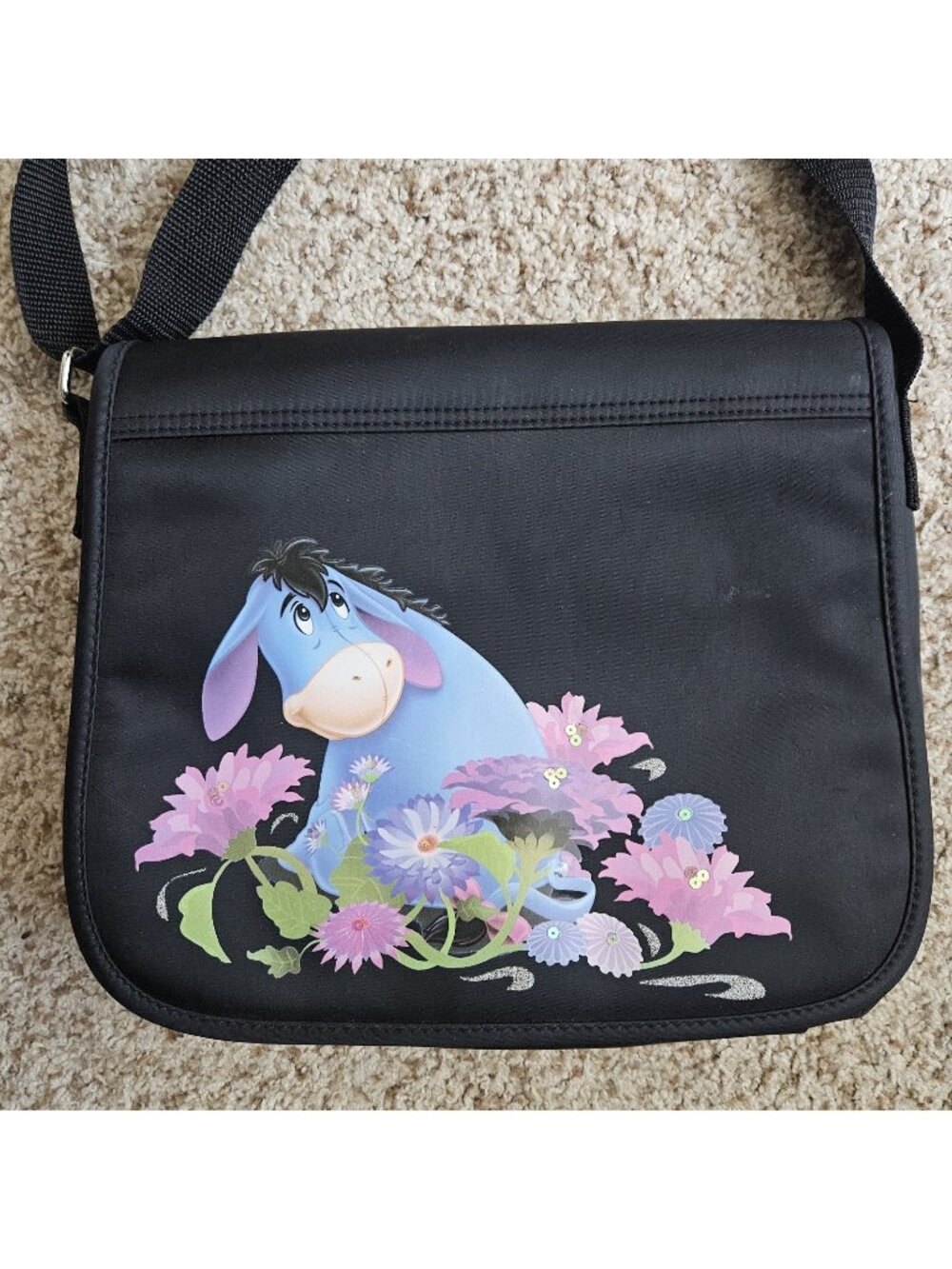 Disney Eeyore Black Messenger bag Purse 11” H X 12.5” W